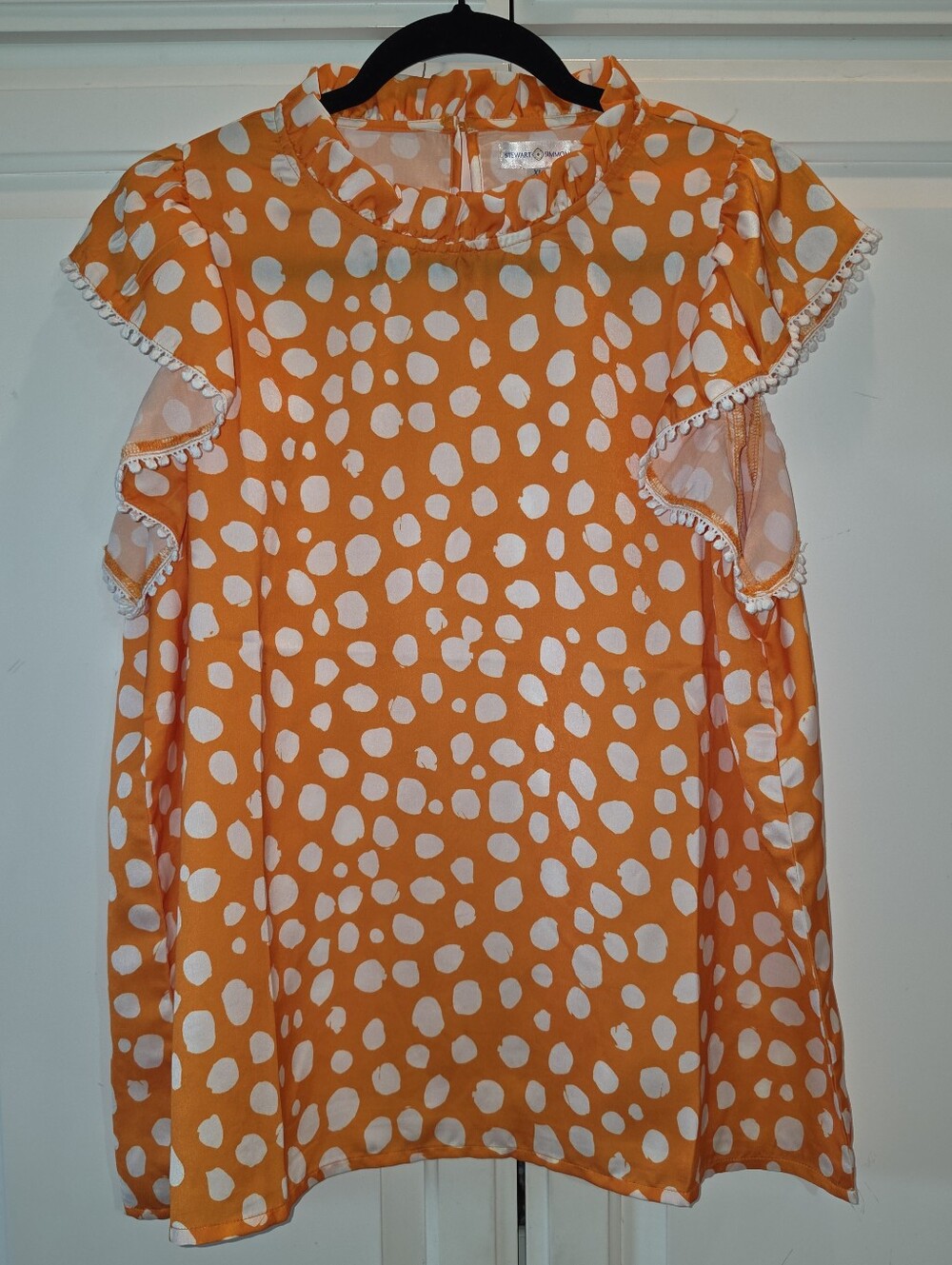 Stewart Simmons Tennessee Orange Polka Dot Ruffle Sleeve Blouse Size XL